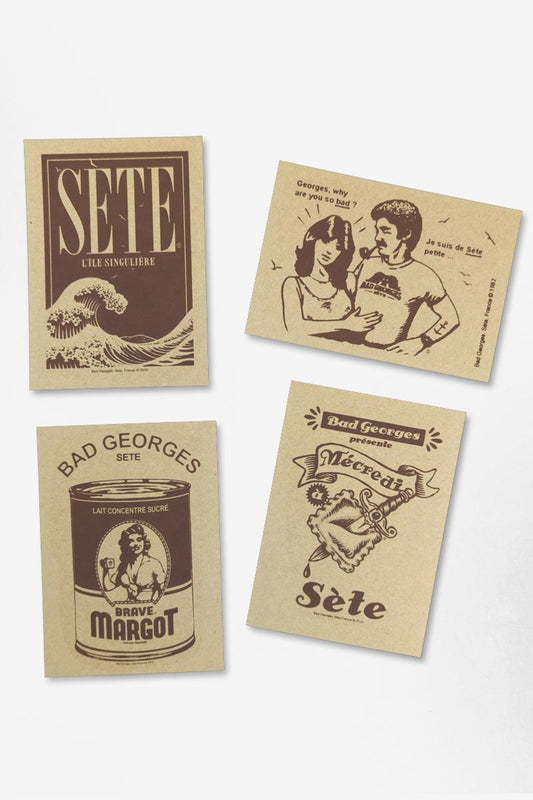 4 CARTES POSTALES sérigraphiées